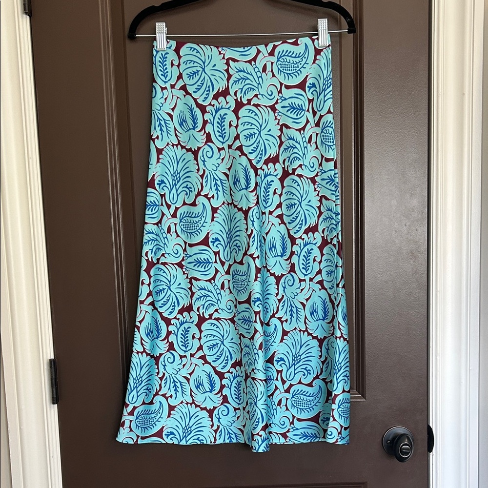 J. Crew Vibrant Blue pull on Floral Midi Slip Skirt XS - Picture 4 of 10